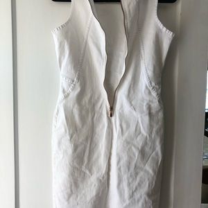 White denim large zipper thigh length dress